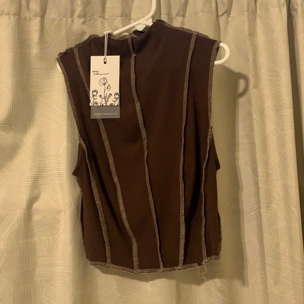 Boutique- brown stitched tank